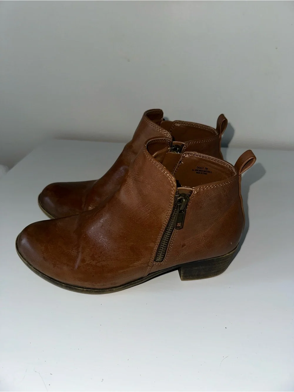 Dollcake Tan Brown Ankle Booties with‎ Side Zip